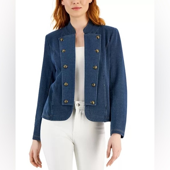 Tommy Hilfiger Womens Casual Military Band Jacket Sky Capt Navy Blue Small - Picture 1 of 12